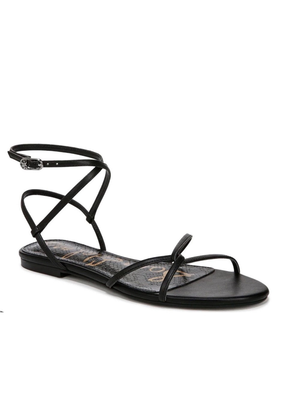 Sam Edelman Black Strappy Ankle-Tie Flat Sandals